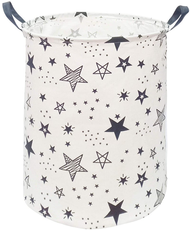 KUNRO Round Laundry Gift Basket Storage Hamper, Clothes Storage Organizer Bins, Shelf Basket with Handles for Room Decor (Black Star) - Image 1